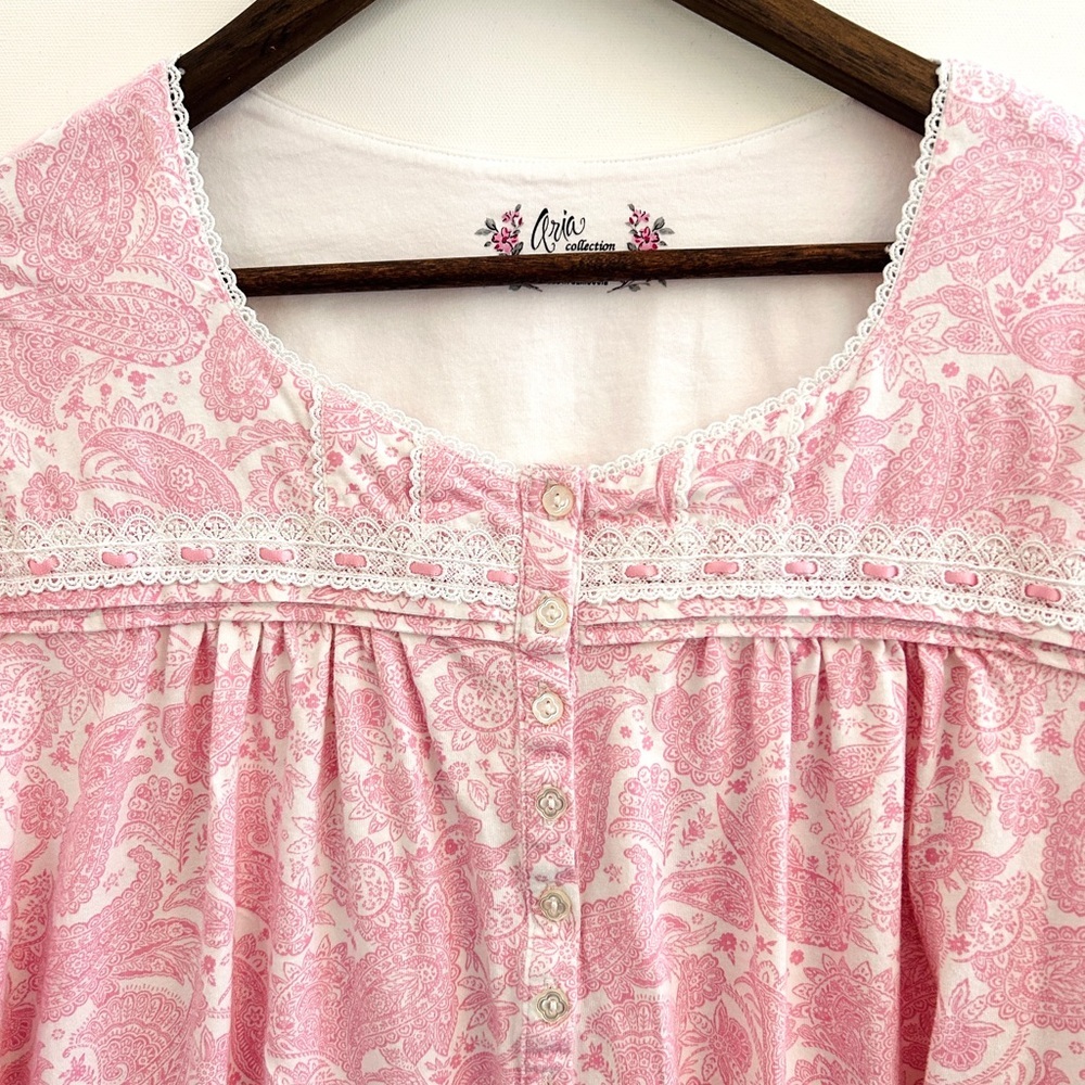 Cottagecore Pink Paisley Cotton Lace Nightgown Prairie Sleep Dress XL - Picture 3 of 7